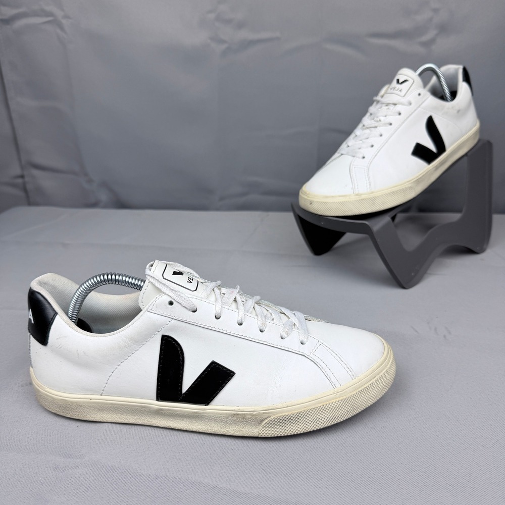 Veja Esplar Leather Sneakers White Black Low Top Shoes Womens Size 7 EUR 38